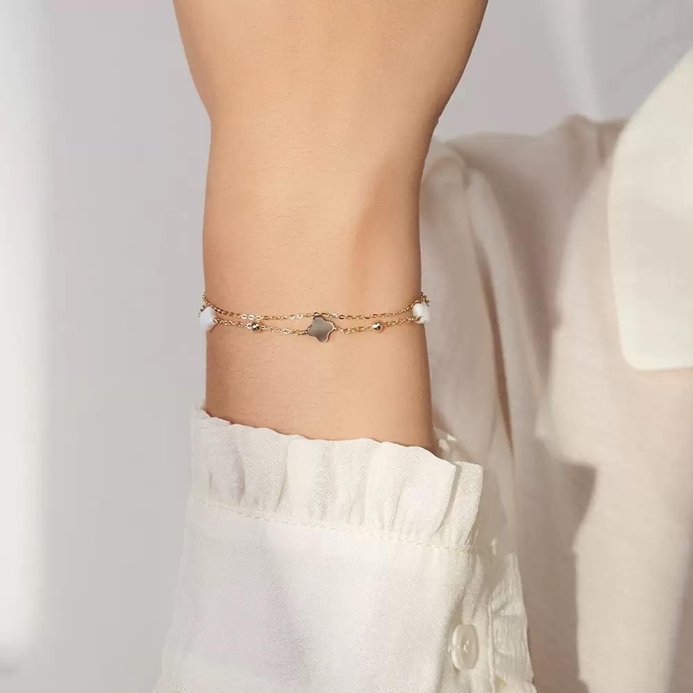 Wholesale S925 Sterling Silver Black White Shell Pearl Dainty Bracelet For Women