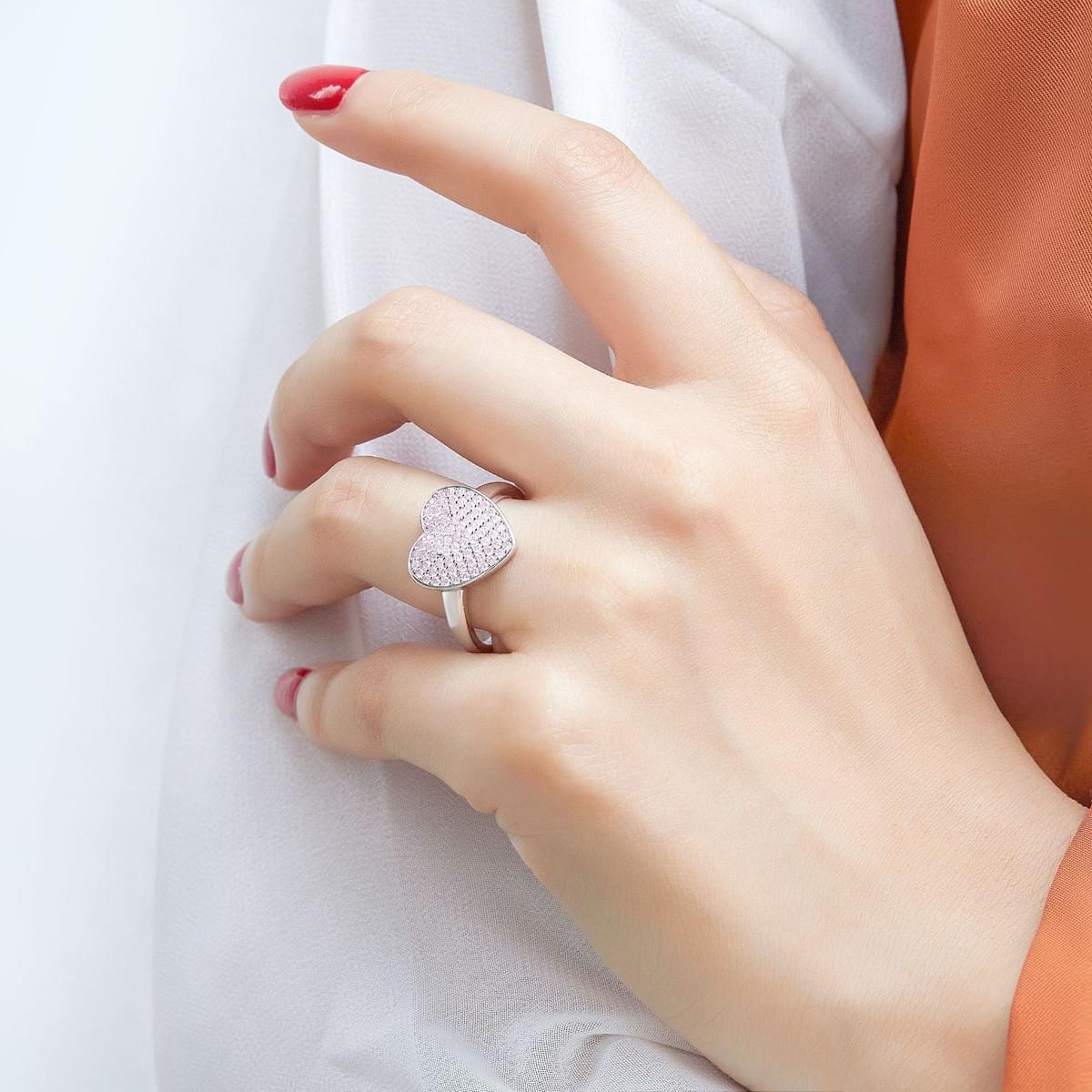 B2B Pink Heart Jewelry Set - 3-Piece Rhodium 925 Silver with 5A Pink CZ