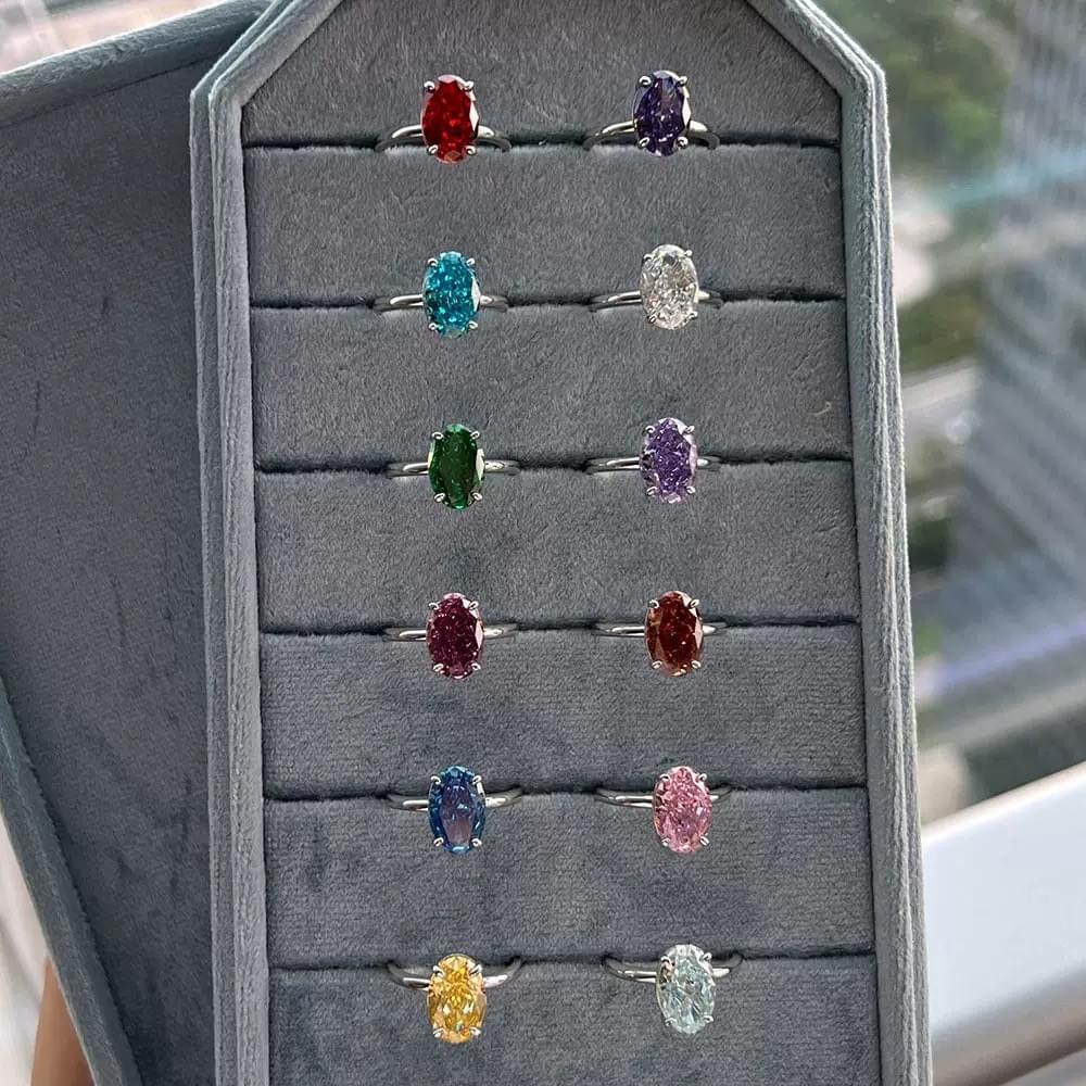 B2B S925 Silver Oval Ice Flower Cut Colored Zirconia Birthstone Minimalist Jewelry for Women