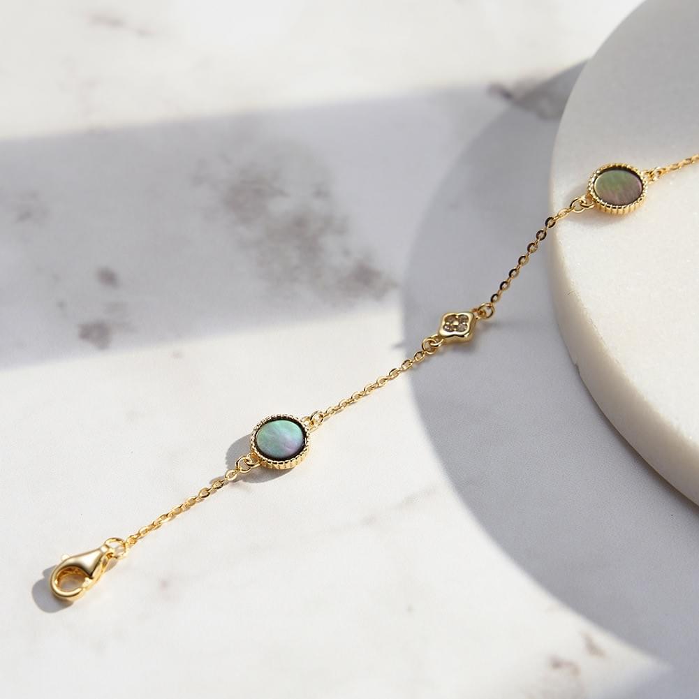 B2B New Dual-Sided S925 Silver 14K Gold Plated Clover Zirconia Bracelet for Custom OEM Orders