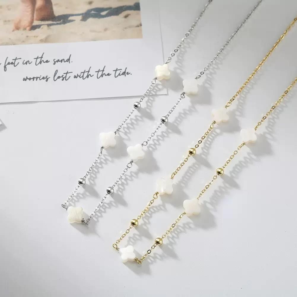 Wholesale 925 Sterling Silver with Freshwater Pearl French Style Shell & Clover Necklace