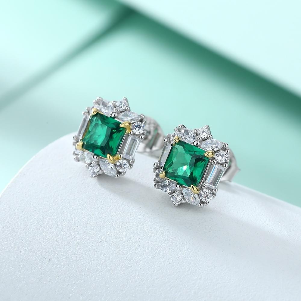 B2B Luxury S925 Silver Emerald Gemstone Engagement Jewelry Set