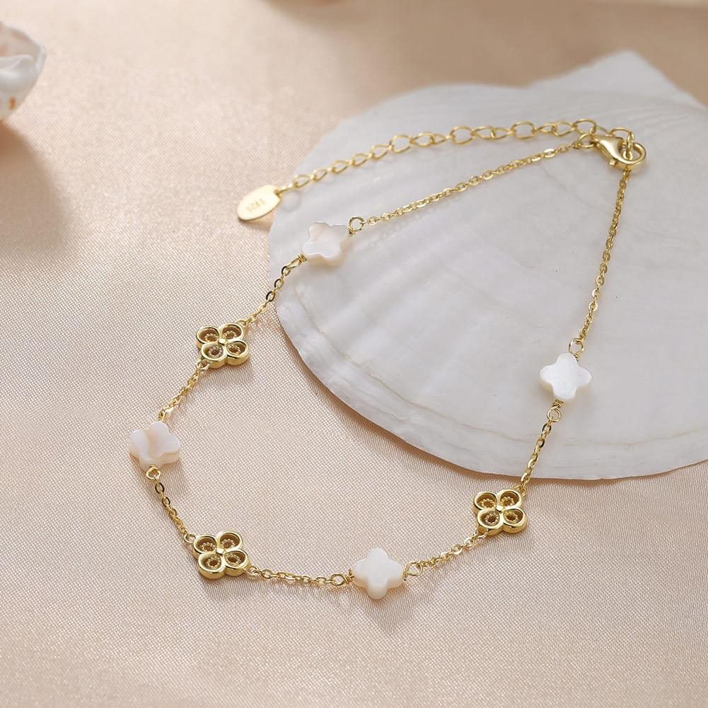 Cross-border Hot Sale 925 Silver White Shell Clover Foot Jewelry Anklet