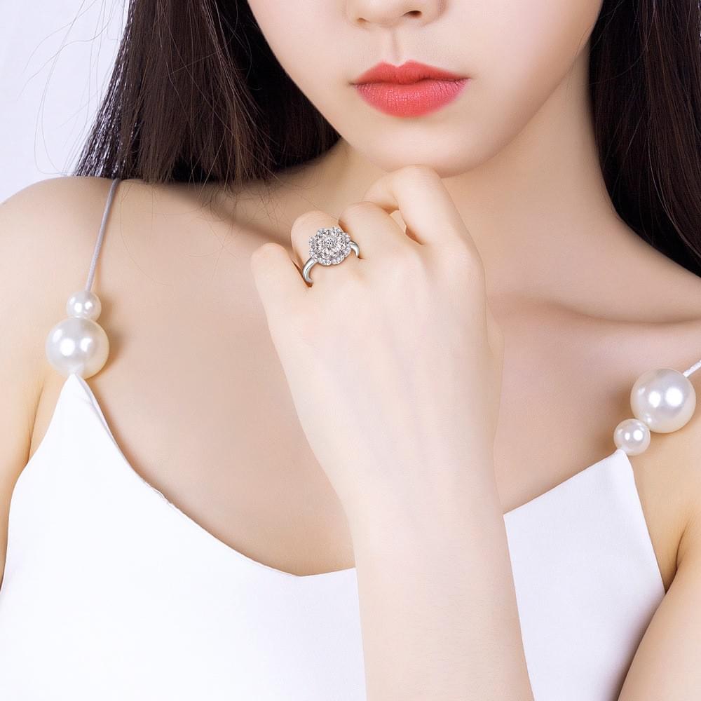 B2B Floral Rhodium Jewelry Set - 3-Piece 925 Silver & 5A CZ (Necklace, Earrings, Ring)