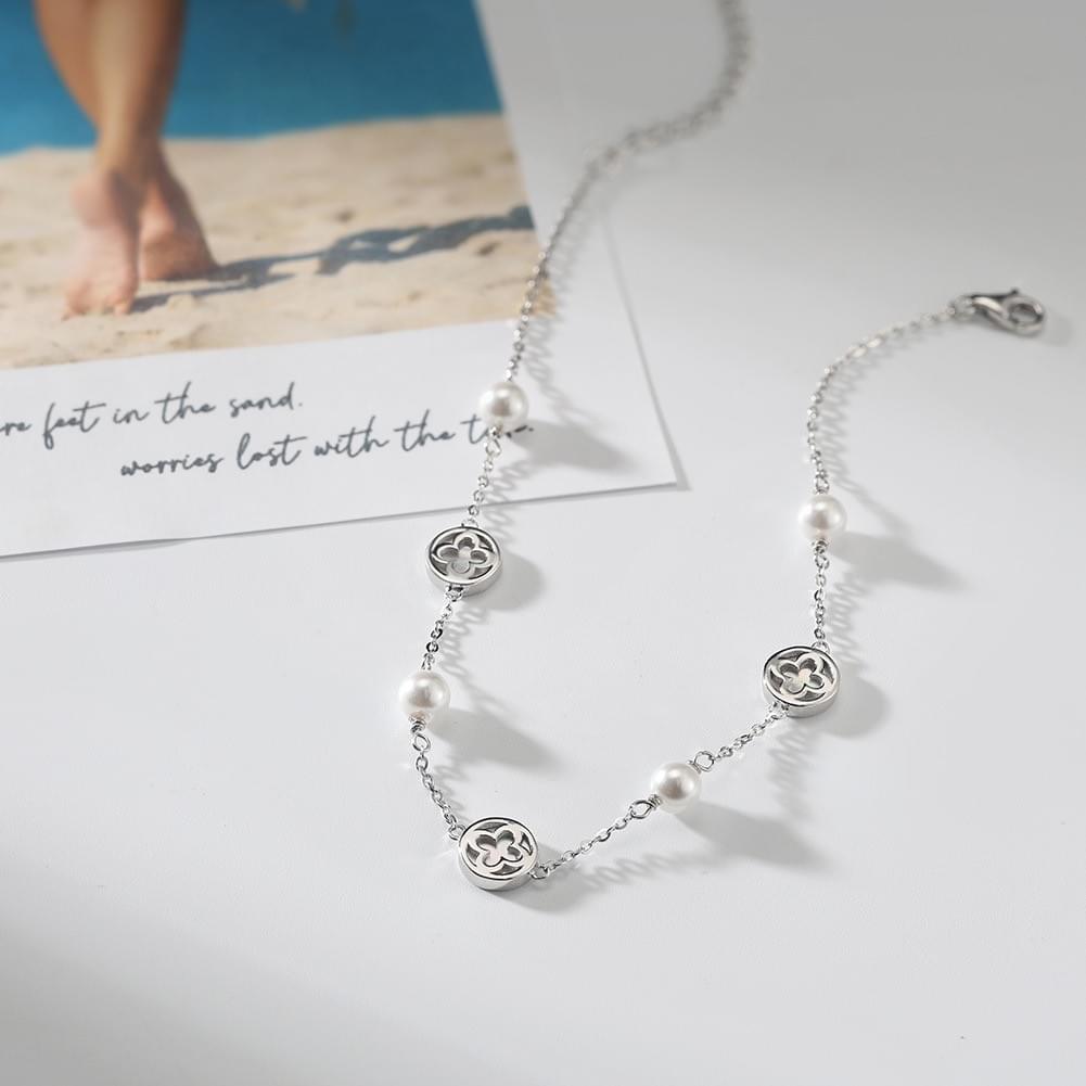 Factory New Style S925 Sterling Silver Malachite Four Leaf Clover Minimalist Dainty Boho Anklet 1