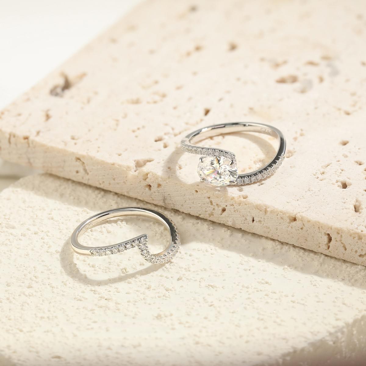 B2B Best Seller 925 Sterling Silver Oval CZ Twisted Shank Ring Set Women's Stackable Eternity Band