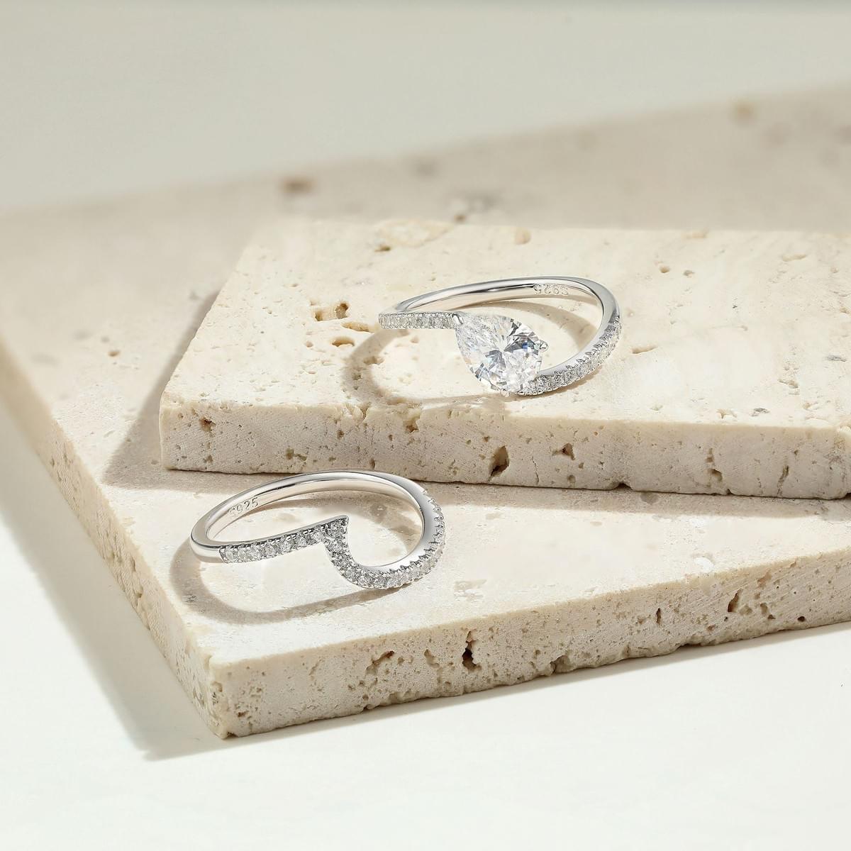 Wholesale S925 Silver 1.25ct 6x8mm Pear CZ Eternity Stacking Rings Wedding Band Set for Women