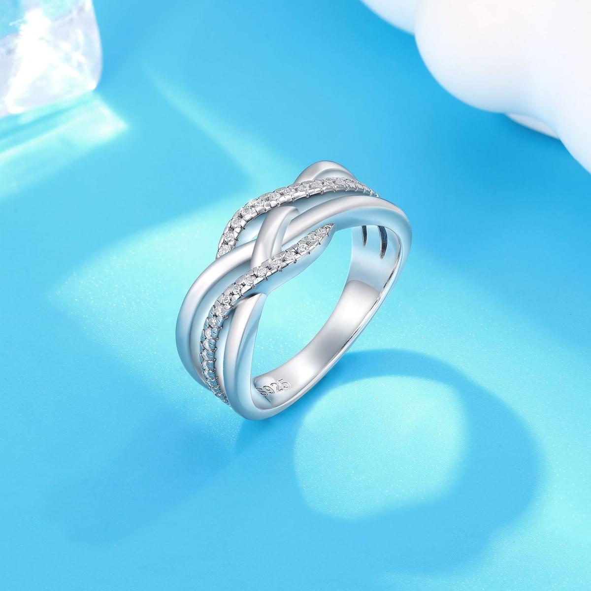 Wholesale Vine Braided 925 Silver Ring, 5A White Zirconia, Rhodium Plated