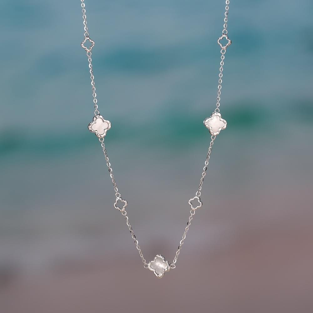 Wholesale S925 Sterling Silver Necklace - Five-Flower Clover Pendant with Mother of Pearl