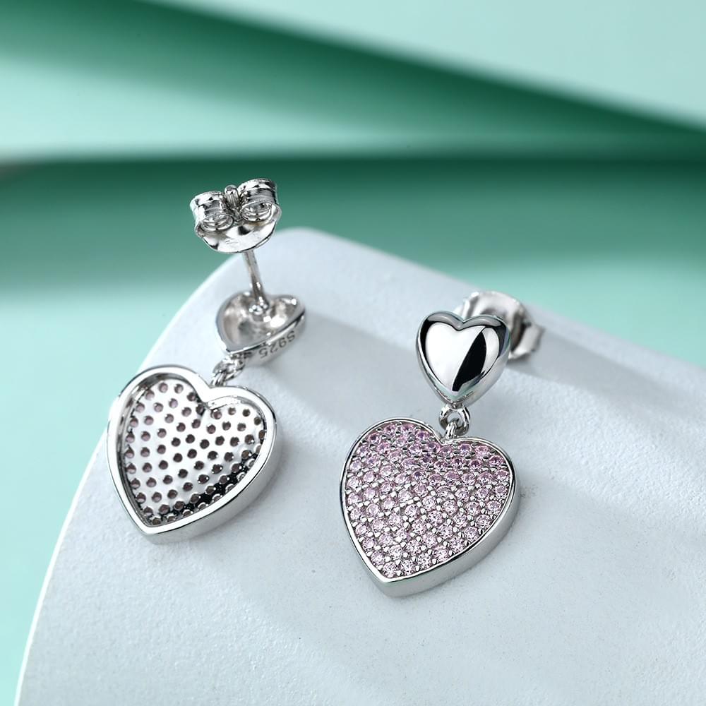 B2B Pink Heart Jewelry Set - 3-Piece Rhodium 925 Silver with 5A Pink CZ