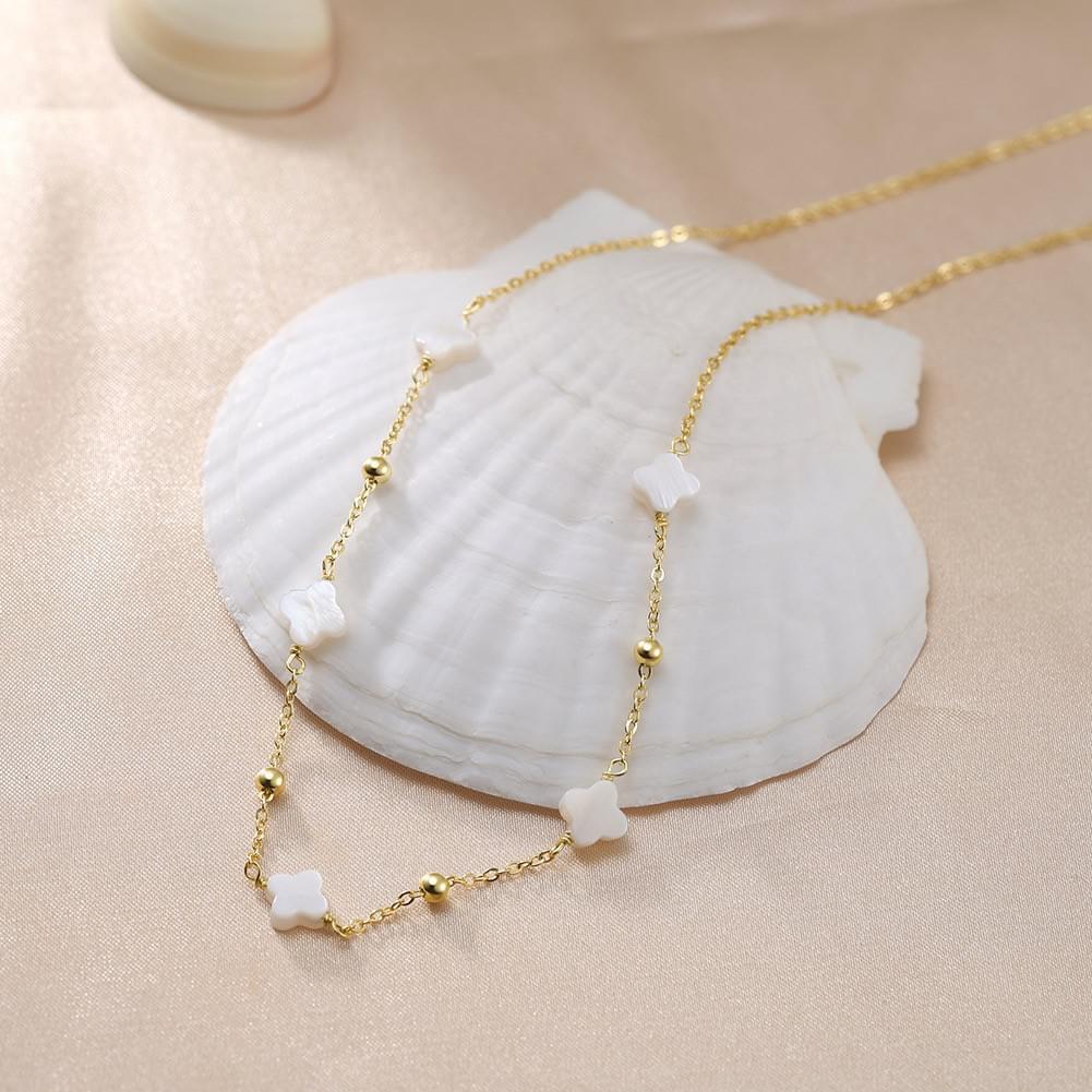 Wholesale 925 Sterling Silver with Freshwater Pearl French Style Shell & Clover Necklace