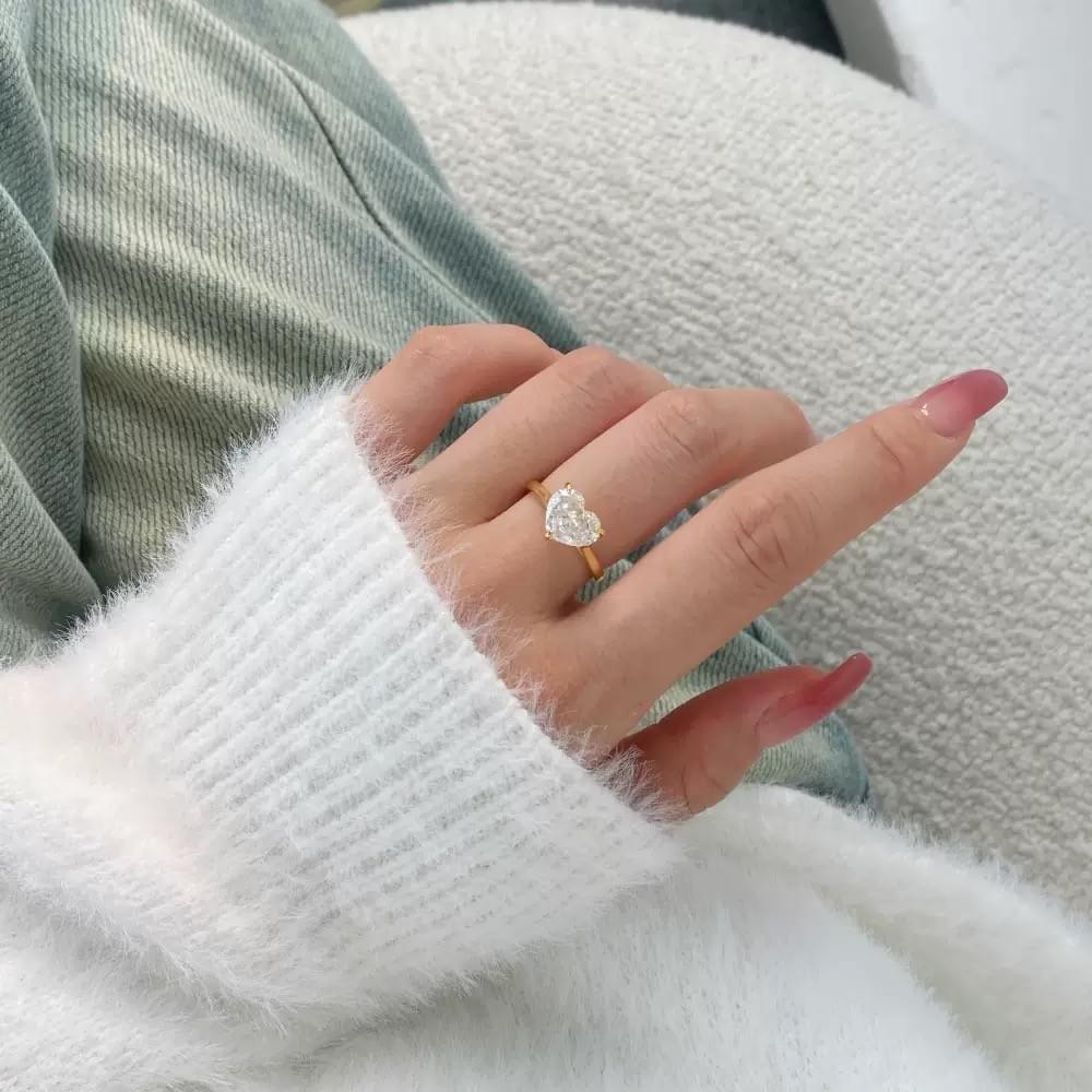 Wholesale Light Luxury Trending S925 Silver Heart-shaped CZ Ring Low MOQ