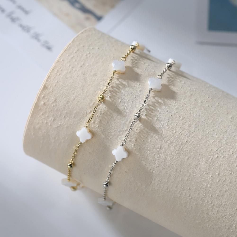 Wholesale 925 Sterling Silver Natural Shell Summer Minimalist Clover Anklet Dainty Girls Gift
