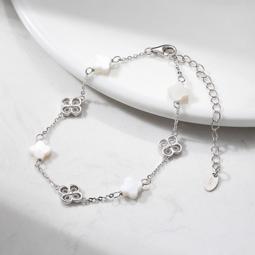 Wholesale S925 Sterling Silver Black White Shell Pearl Dainty Bracelet For Women 1