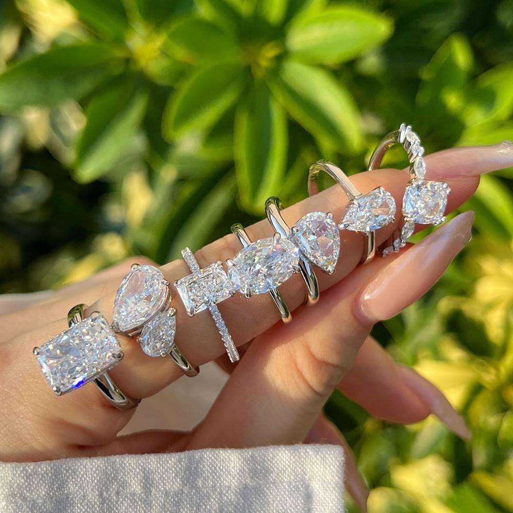 Wholesale S925 Sterling Silver Pear Cut Zirconia Solid Ring Light Luxury Jewelry