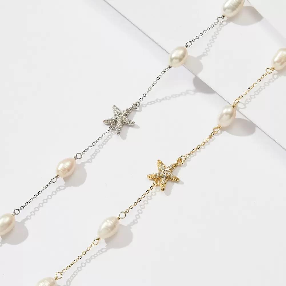 B2B Fashion Jewelry S925 Sterling Silver Freshwater Pearl Necklace Starfish Pendant Collarbone Chain