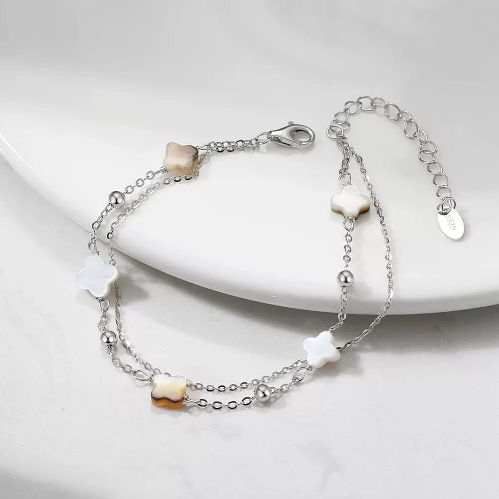 Wholesale S925 Sterling Silver Black White Shell Pearl Dainty Bracelet For Women
