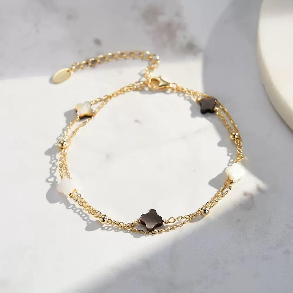 Wholesale S925 Sterling Silver Black White Shell Pearl Dainty Bracelet For Women