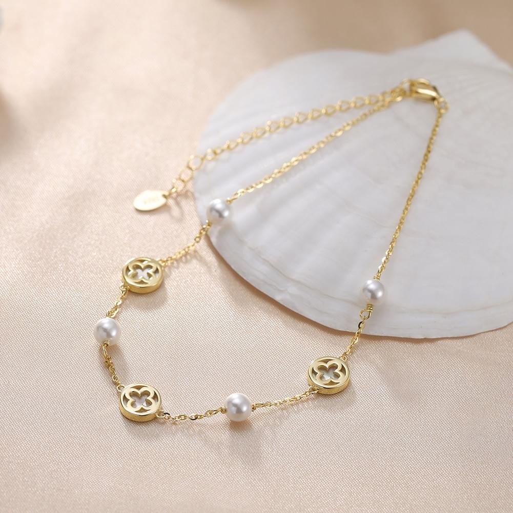 Factory New Style S925 Sterling Silver Malachite Four Leaf Clover Minimalist Dainty Boho Anklet 1