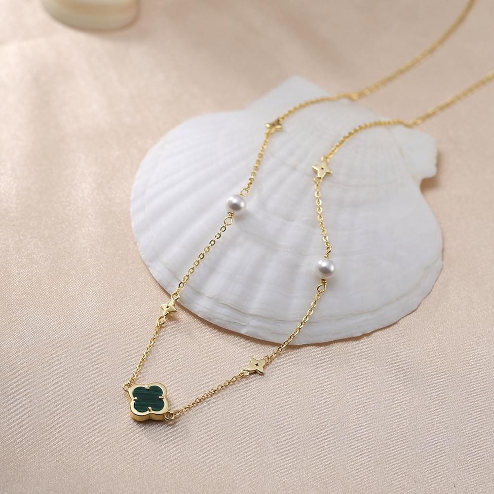 Wholesale S925 Sterling Silver Necklace Five-Flower Clover Pendant with Mother of Pearl 1