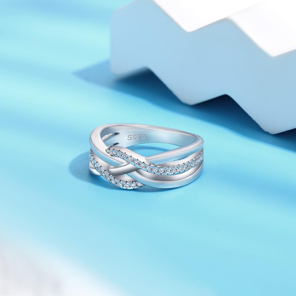 Wholesale Vine Braided 925 Silver Ring, 5A White Zirconia, Rhodium Plated