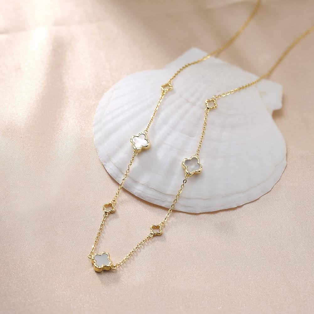 Wholesale S925 Sterling Silver Necklace - Five-Flower Clover Pendant with Mother of Pearl