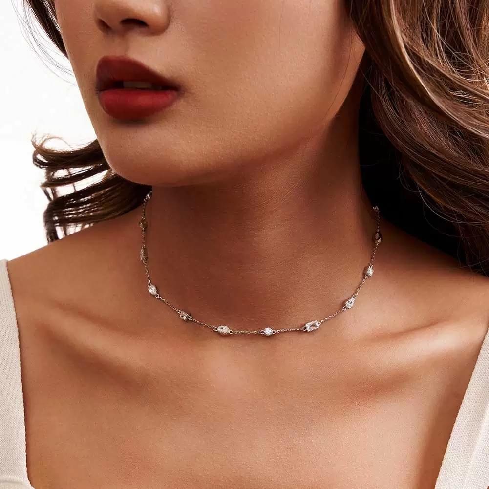 Bestselling S925 Sterling Silver Zircon Elegant High-End Sexy Empress Style Choker Necklace 1