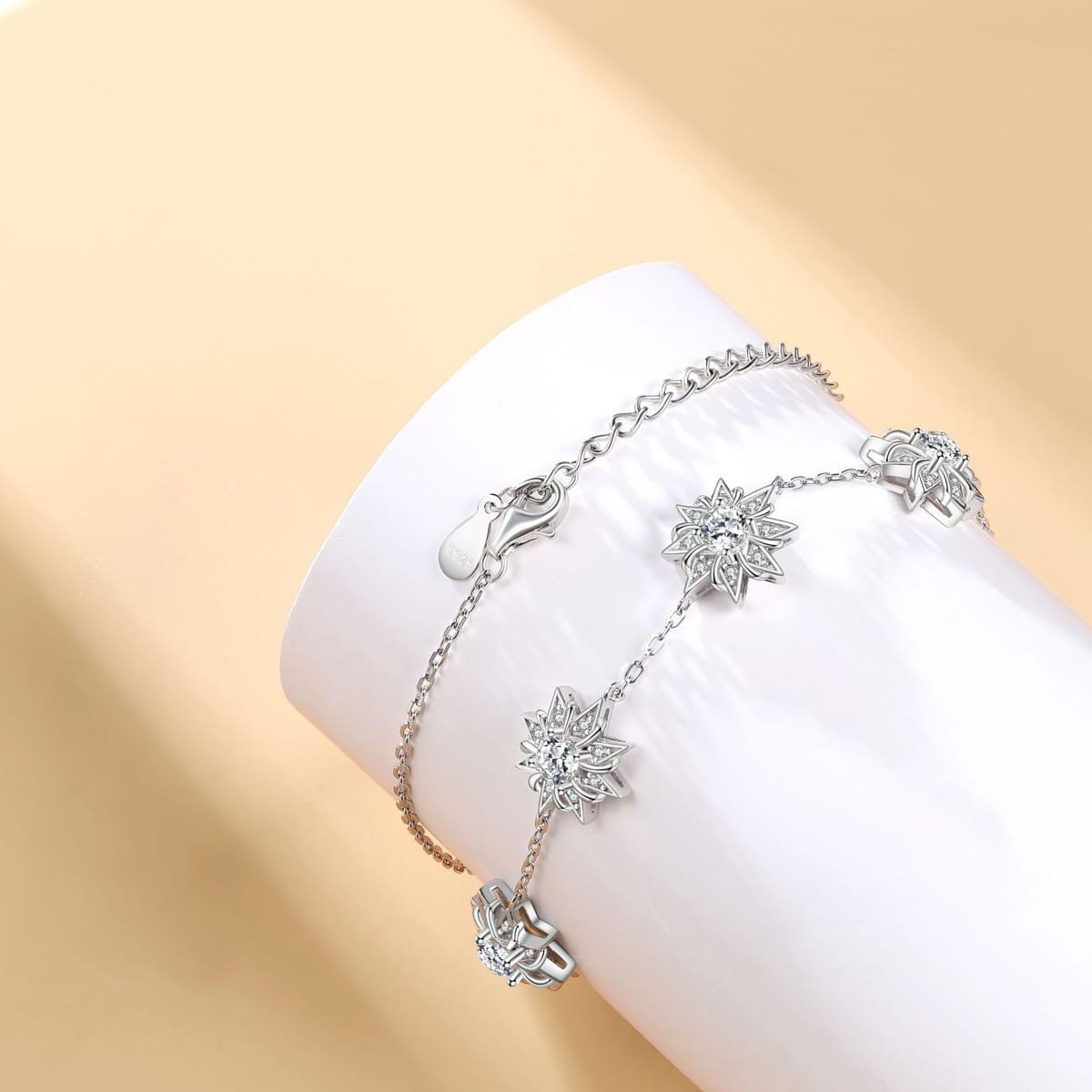 B2B Sunflower 4-Piece Jewelry Set - Rhodium 925 Silver & 5A CZ (Necklace, Earrings, Ring, Bracelet)
