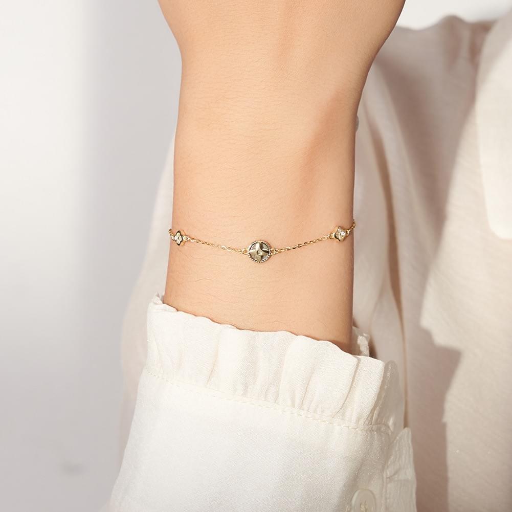 B2B New Dual-Sided S925 Silver 14K Gold Plated Clover Zirconia Bracelet for Custom OEM Orders