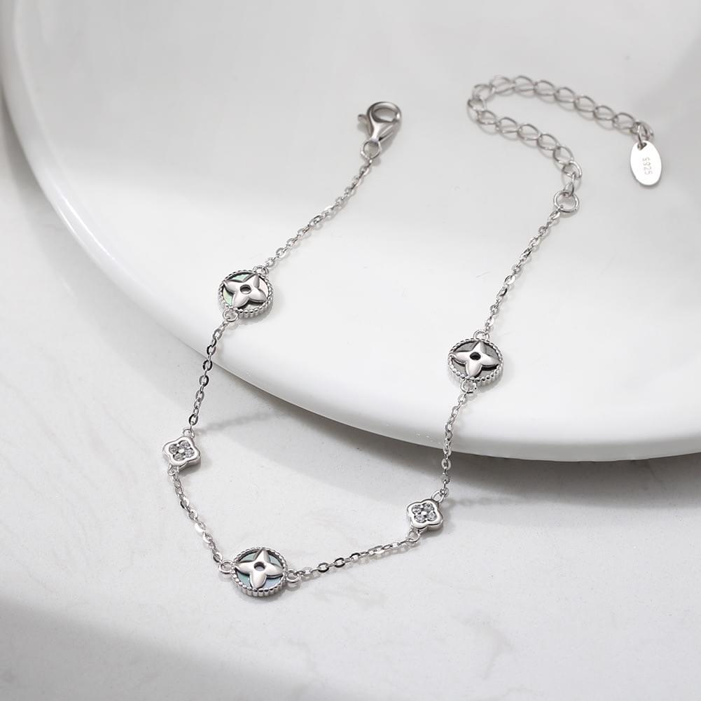 B2B New Dual-Sided S925 Silver 14K Gold Plated Clover Zirconia Bracelet for Custom OEM Orders