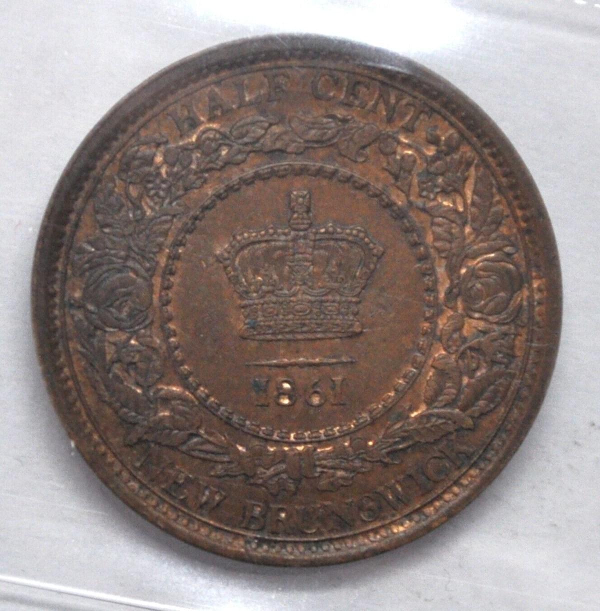 1861 New Brunswick Half Cent - ICCS graded AU-55