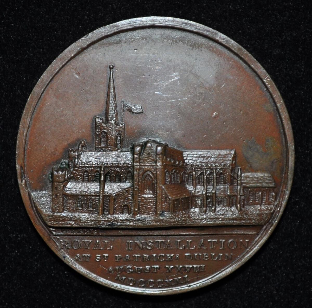 Reverse: Exterior view of St. Patrick's Cathedral, Dublin. Ex. ROYAL INSTALLATION AT ST. PATRICK'S DUBLIN AUGUST XXVIII MDCCCXXI.