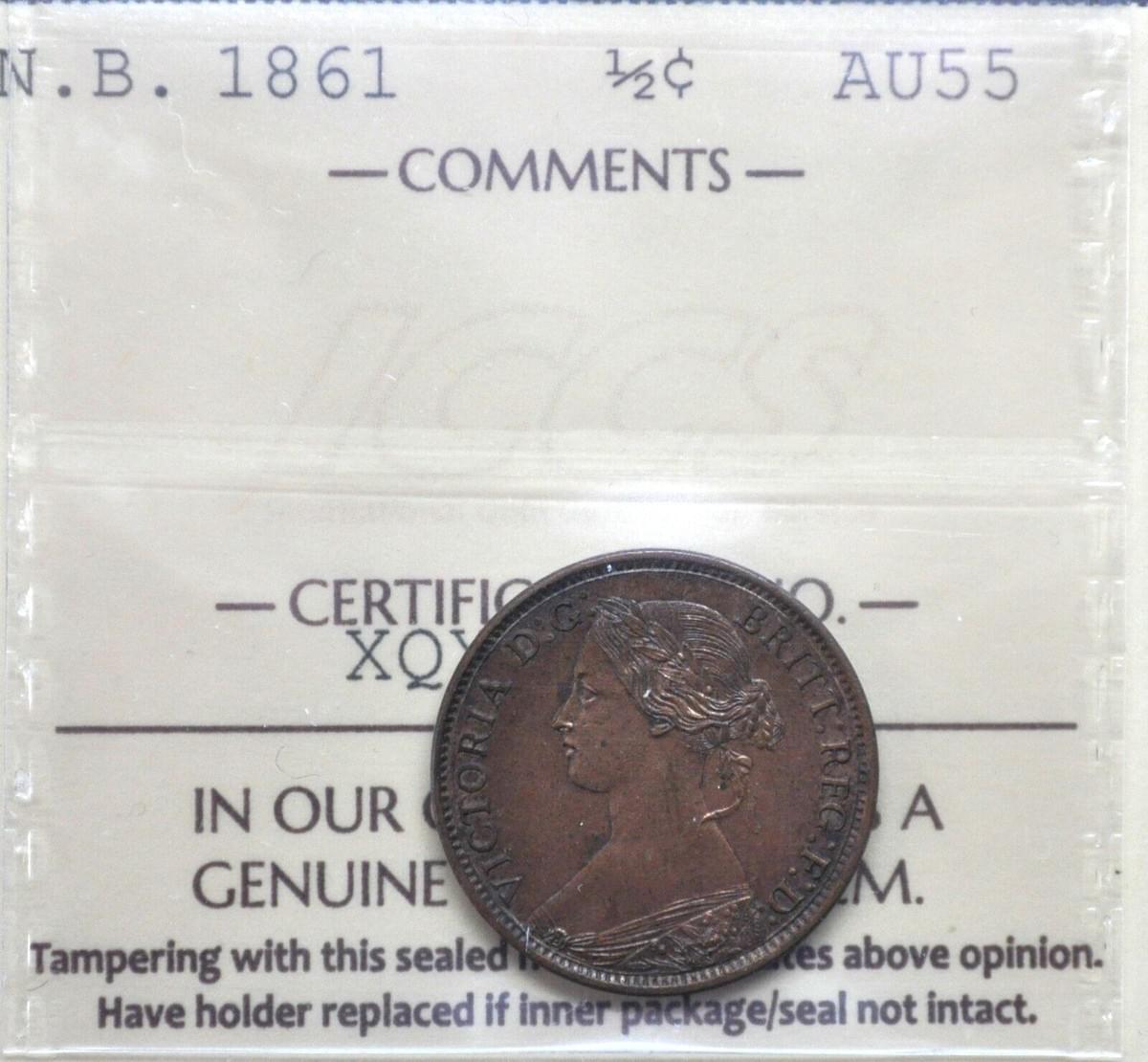 1861 New Brunswick Half Cent - ICCS graded AU-55
