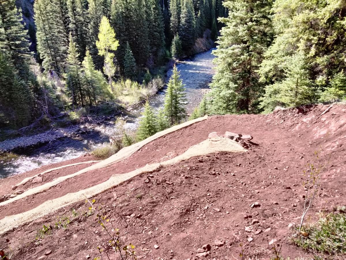 Rio Grande Southern (RGS) Trail switchbacks above Dolores River near Rico CO - May 31 2026