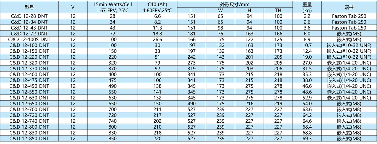 C&D DNTY 12V  Battery
