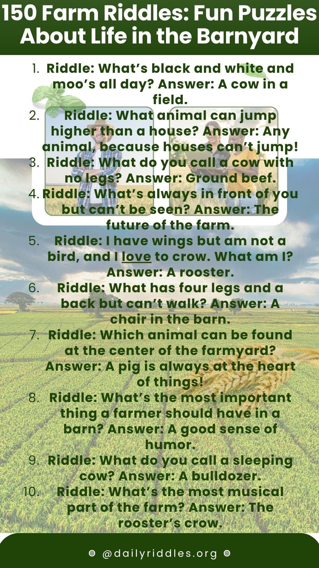 Farm Animals Riddles 150Farm Riddles: Fun Puzzles About Life in the Barnyard