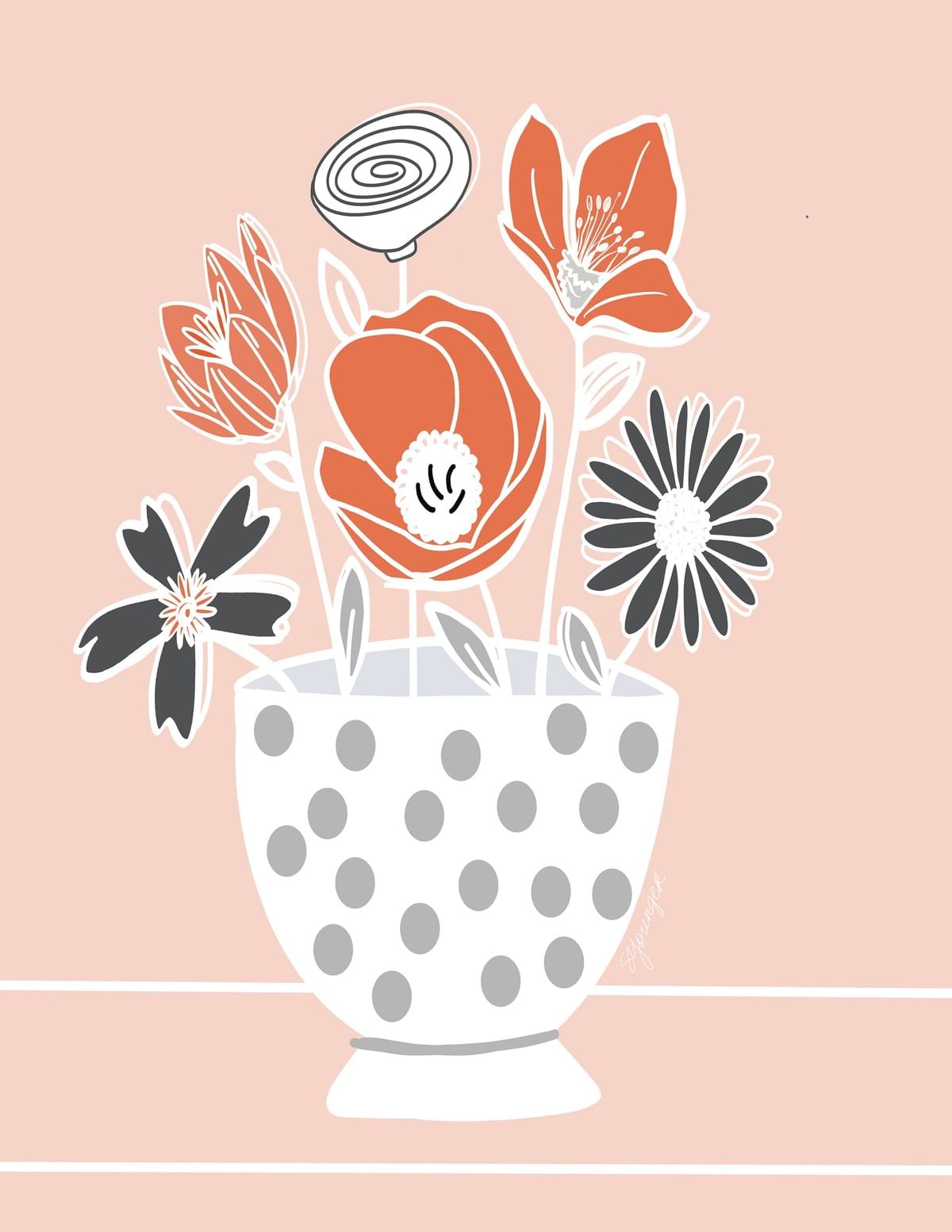 Flowers in a Polka Dot Vase