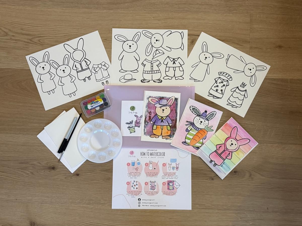 Watercolor Art Kit -  Bunnies and Outfits