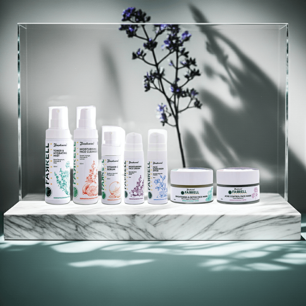 The best teen skincare products: Naturallye Teencare Total Pack featuring natural cleansers, toners, and moisturizers for acne-prone skin available on Glowlink.