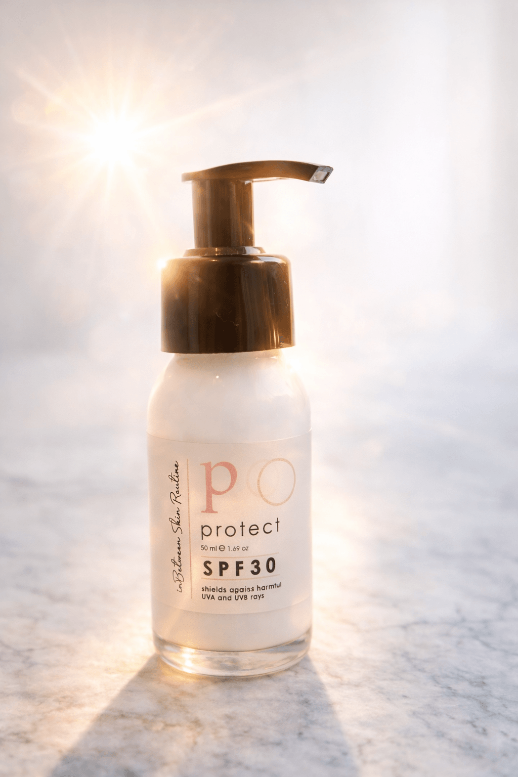 In-Between Products Protect SPF30 Sunscreen - This lightweight, non-greasy sunscreen delivers essential broad-spectrum protection from harmful UVA (aging) and UVB (burning) rays.