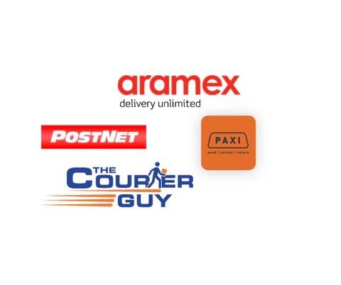 Glowlink's South African delivery partners Aramex, PostNet, PAX, and The Courier Guy for local skincare brands