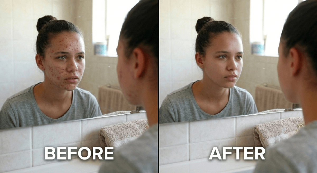 Real acne treatment results: Before and after photos demonstrating the effectiveness of skincare products available on the Glowlink store