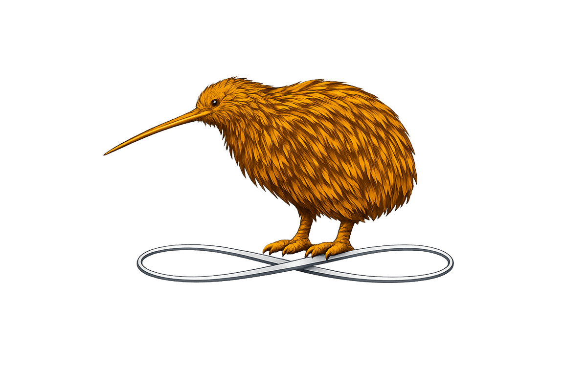 gold kiwi bird standing on silver infinity thread gold kiwi bird standing on silver infinity thread