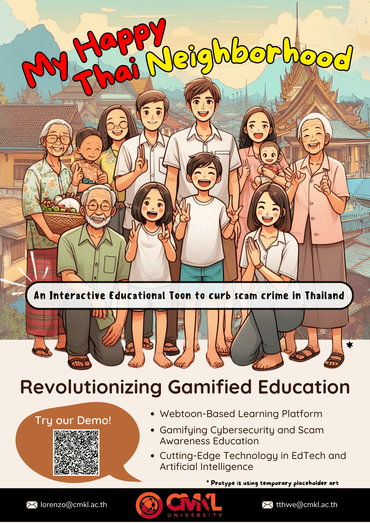 Illustration for My Happy Thai Neighbourhood project showing characters and interface