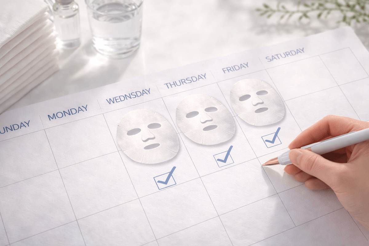 面膜使用頻率示意圖，呈現每週敷面膜2–3次的保養節奏與建議