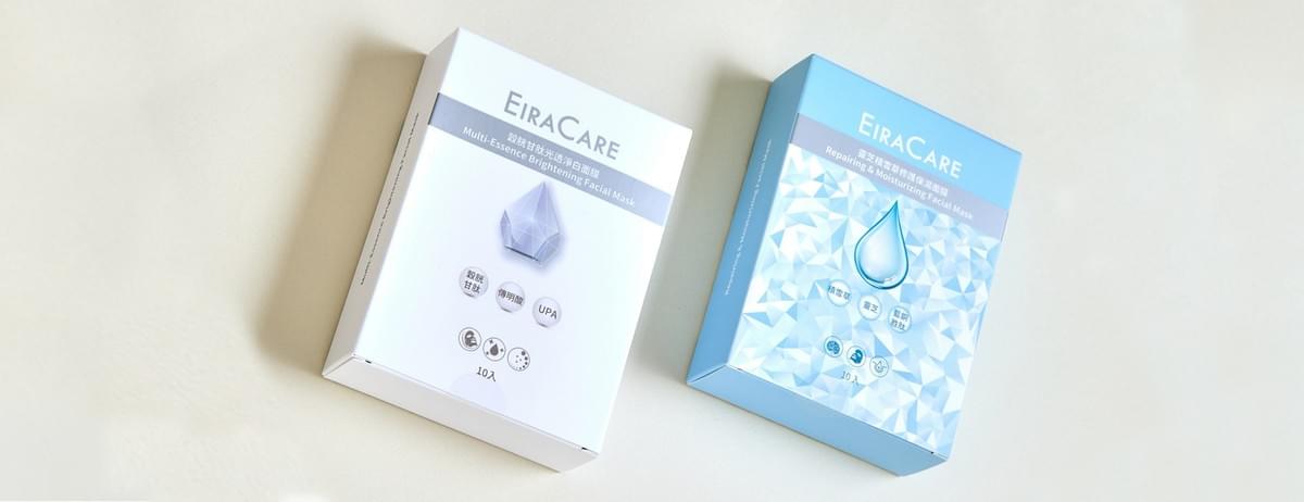 EiraCare 面膜產品圖，結合修護保濕與亮白保養概念，打造日常保養儀式，讓肌膚維持穩定與光澤