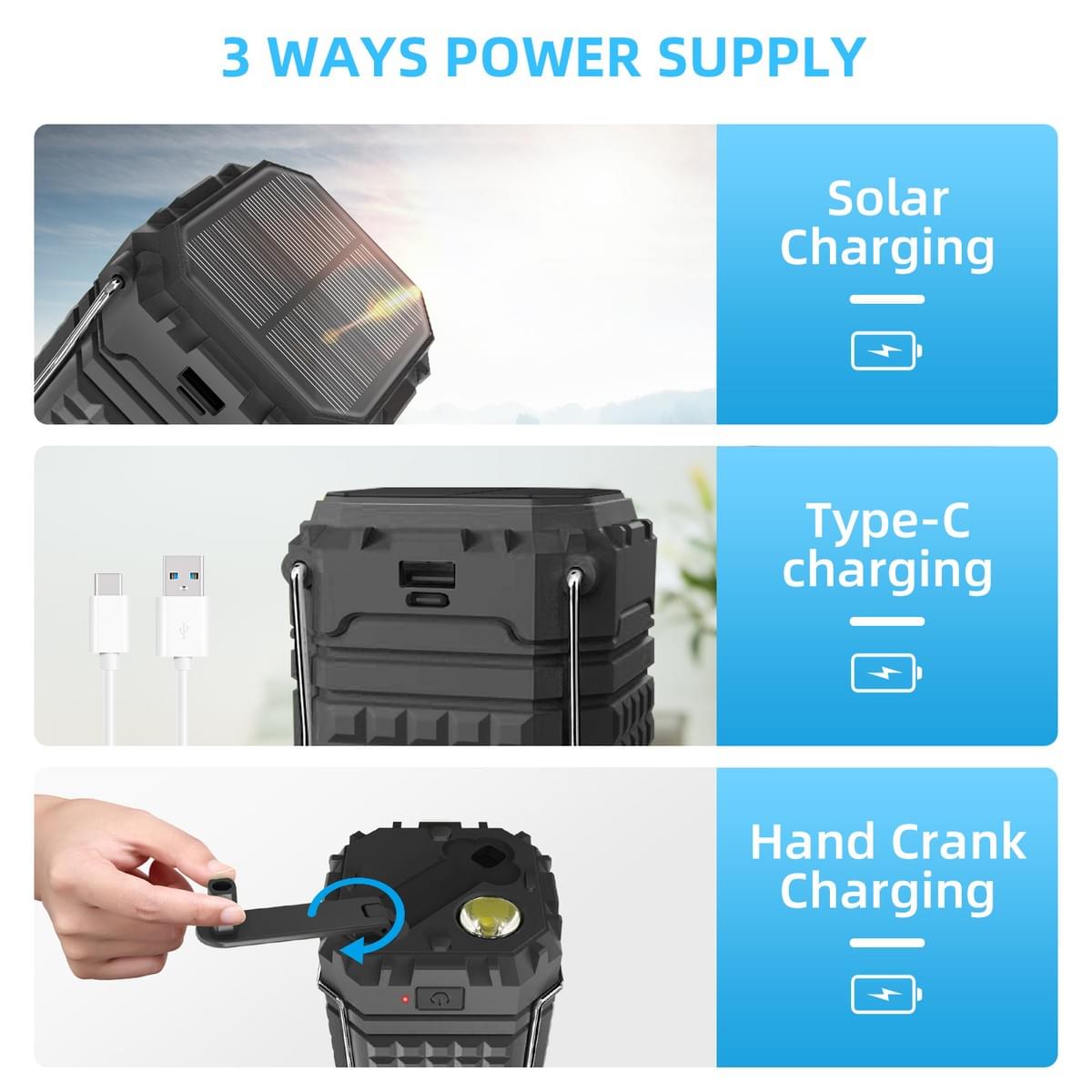 63200 mAh Power Bank Solar Kompakt vevladdare med integrerad kabel Powerbank LED-ficklampa Mergency