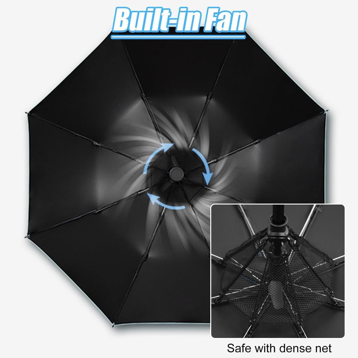 Umbrella with Fan and Mist Spray, 2025 upgraded UV Blocking Umbrella with Fan and Mister for Summer 