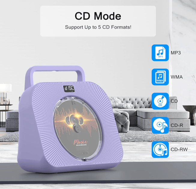 CD Player with Bluetooth，Double HiFi Sound Speakers，Sleep Mode,CD Player Portable,Support AUX/USB/He