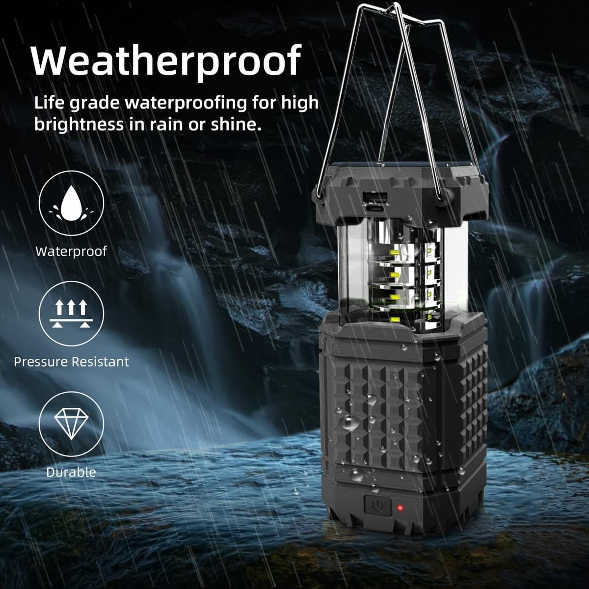 Rechargeable Camping Lantern Solar Lantern ABS Battery Powered LED for Power Outages